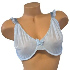 Victoria's Secret 38DDD Tease Butterly Light Blue Sheer Unlined‎ Demi Bra